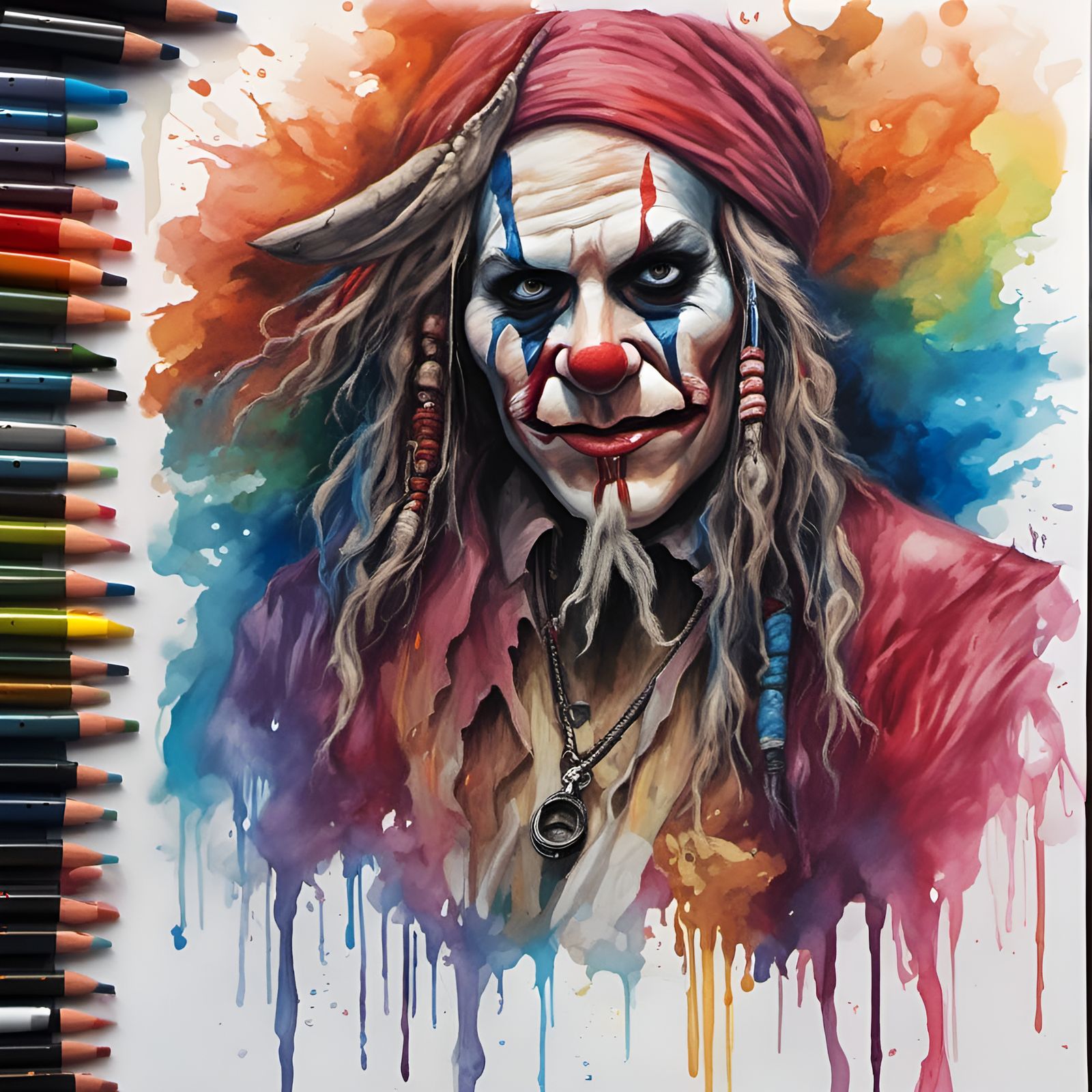 Hyperrealistic Pirate Clown on Ship