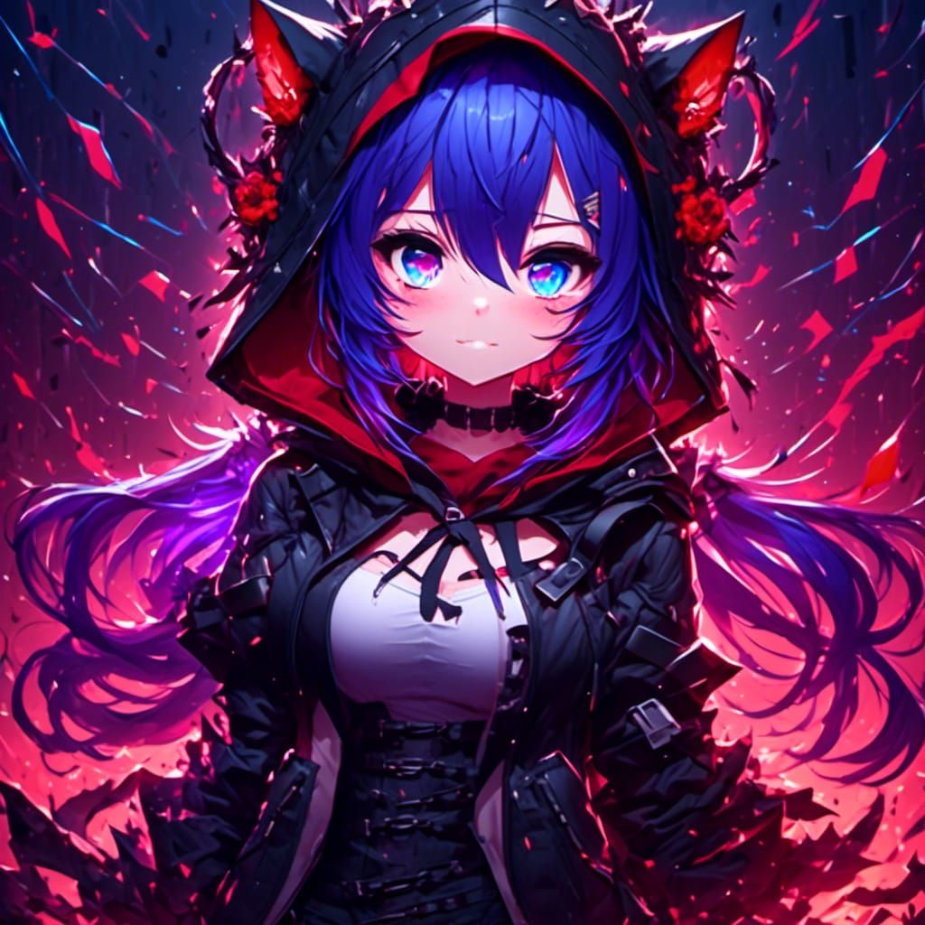 Anime Cat-Girl with Purple Hair on Battlefield