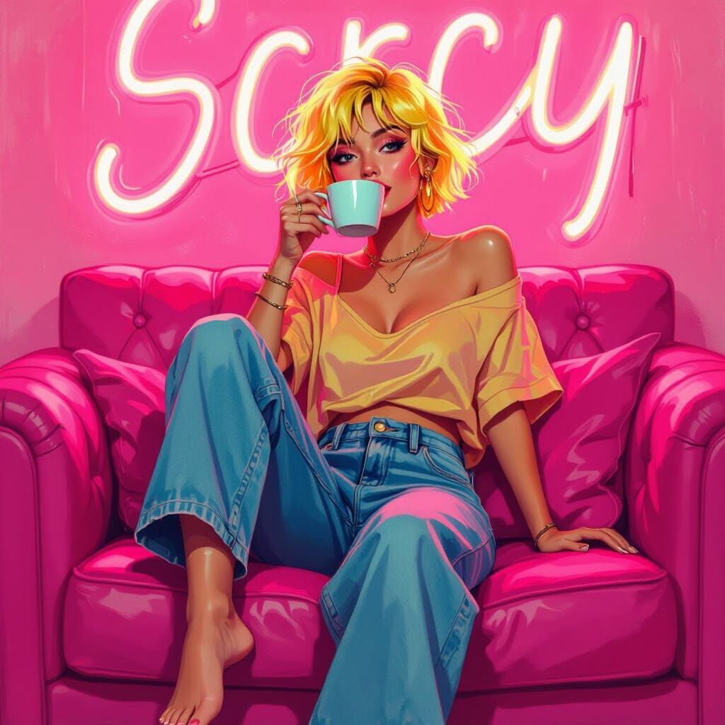 Sassy Lady in Neon Pink: An Oil Painting