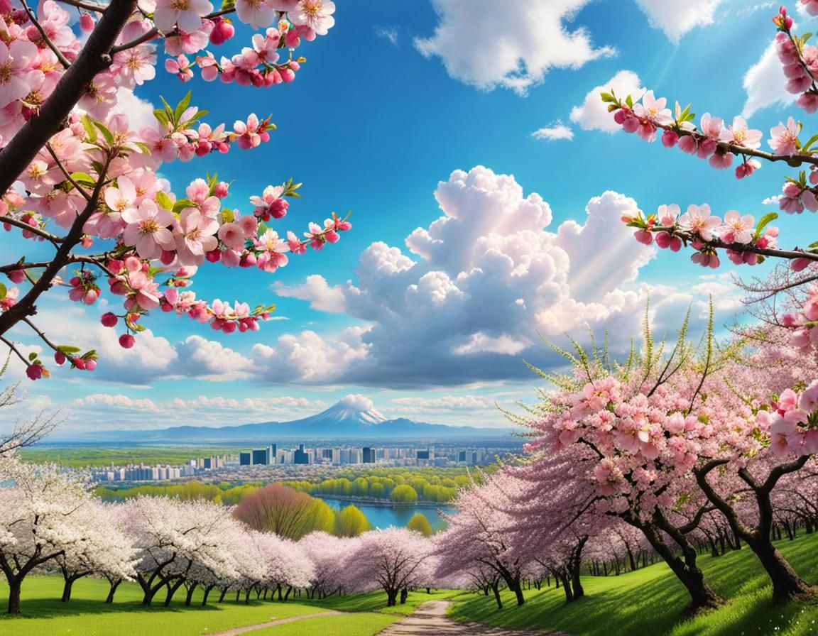 Sakura Park Apple Blossoms on a Spring Day