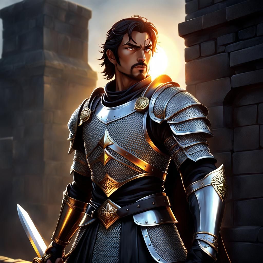 Anime Warrior in Chainmail at Sunrise