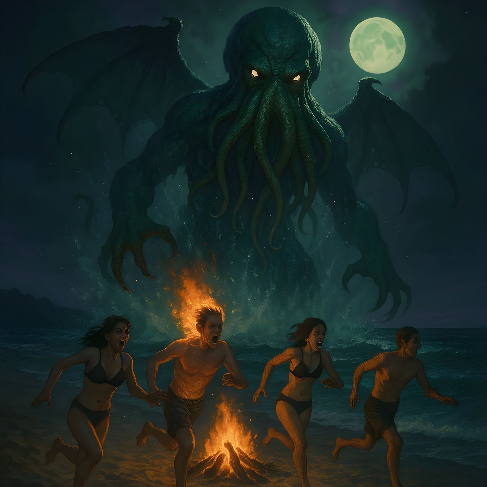 Cthulhu Rises: Terror on a Moonlit Beach