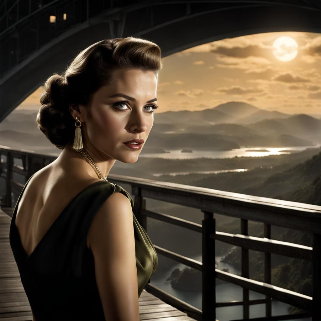 Hollywood Actress in Dark Fantasy Landscape