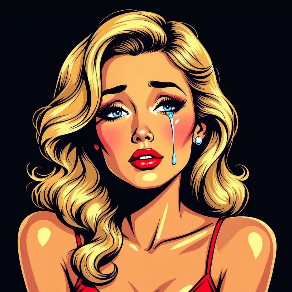 Sad Retro Pin-Up Woman in Pop Art Style