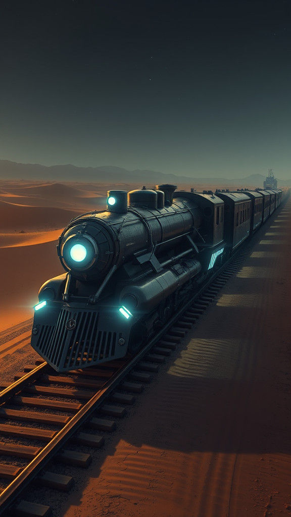 War Cobra-Train in Desolate Desert Night