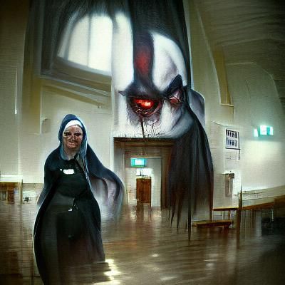Sinister Nun in Asylum Hall, Ominous Art