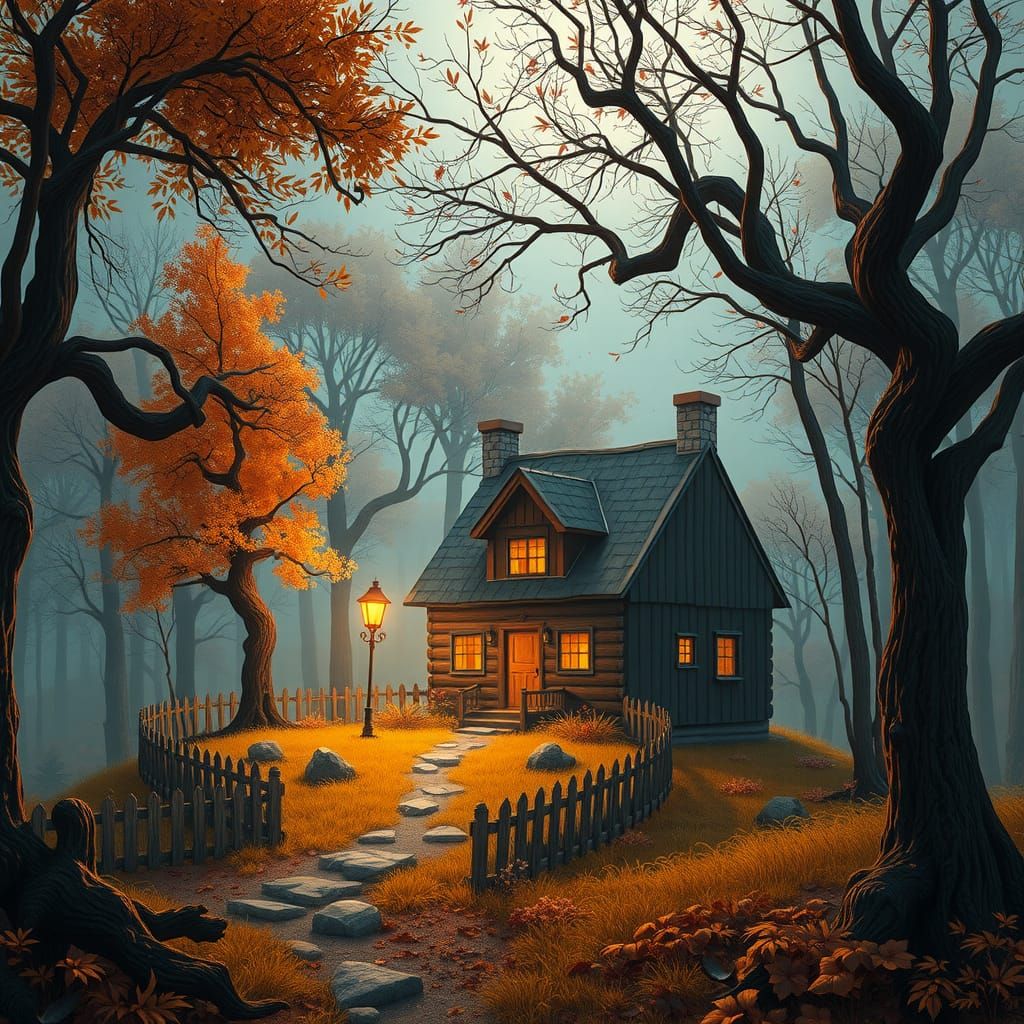 Enchanted Autumnal Farmhouse in Mystical Forest