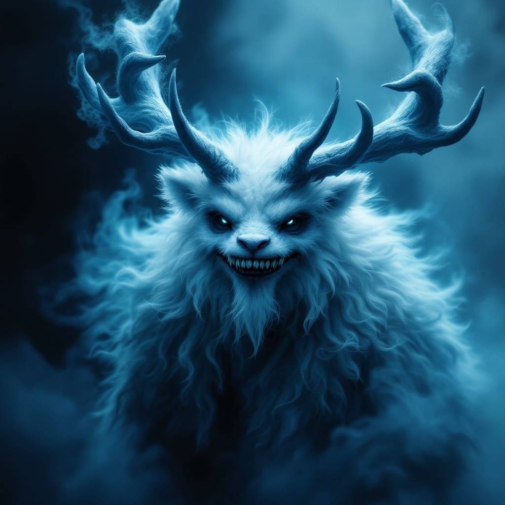 Spectral Creature with Antlers in Dreamlike Surrealism