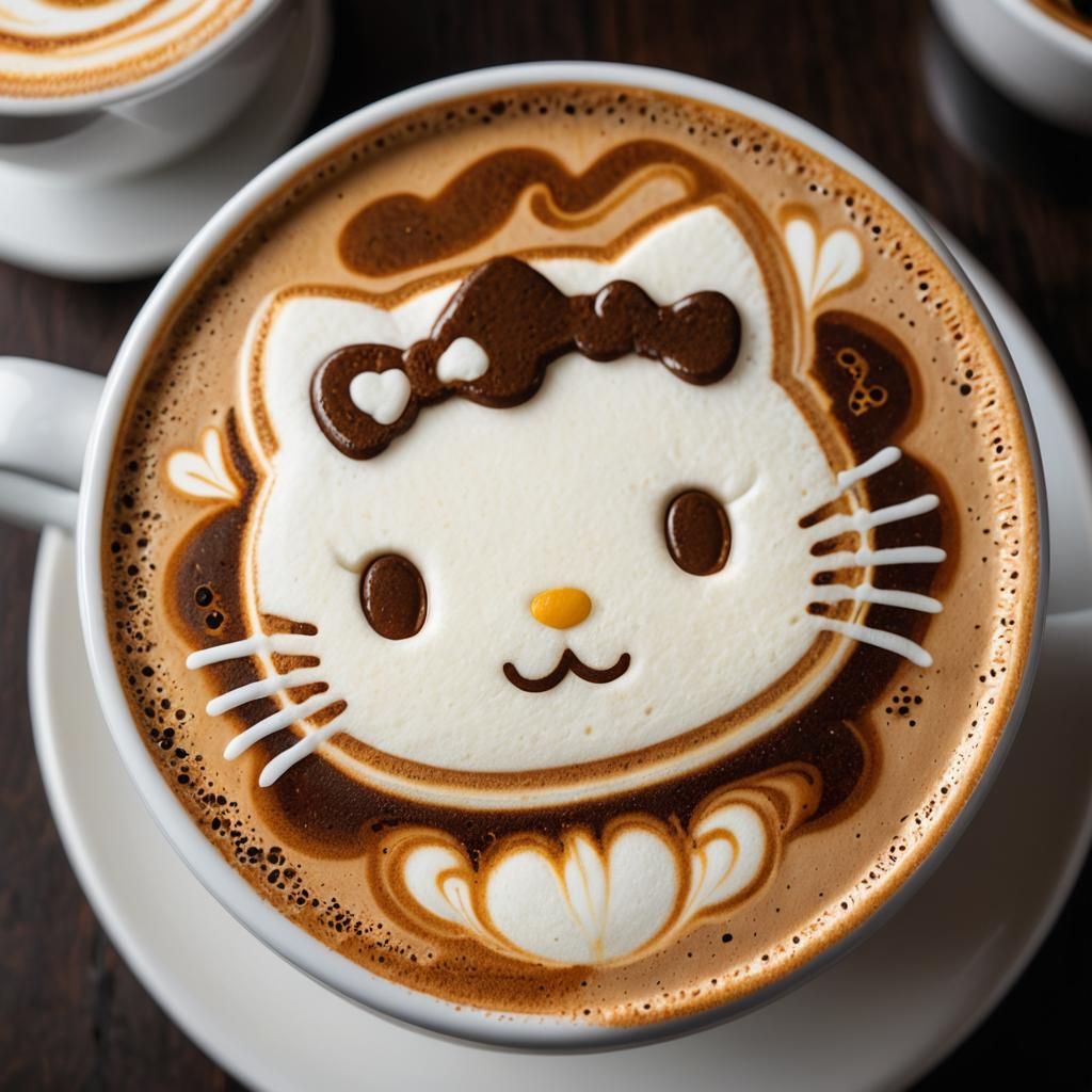 Intricately Designed Latte Art in Hello Kitty Cat Face