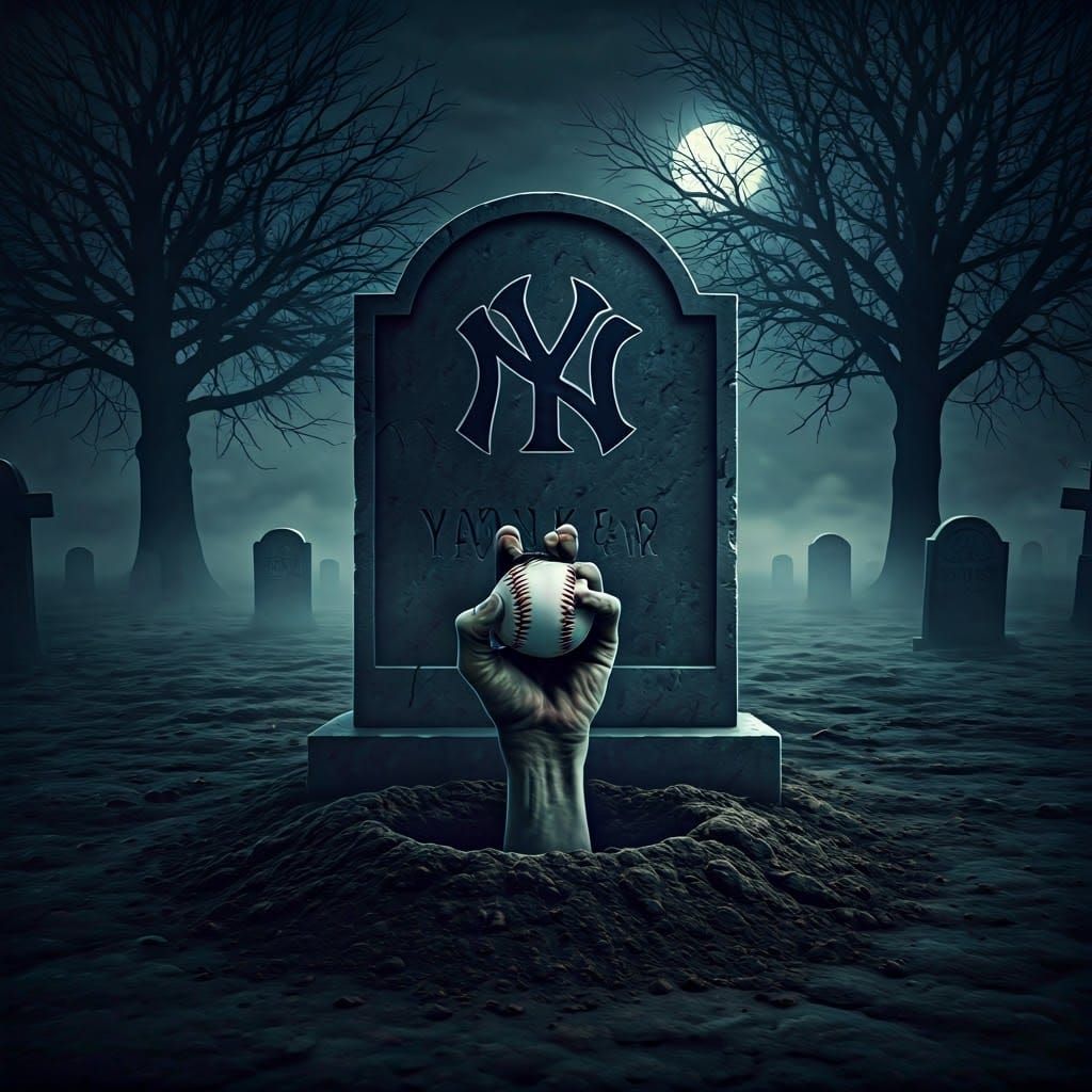 Eerie Graveyard Scene: Yankees Zombie Baseball
