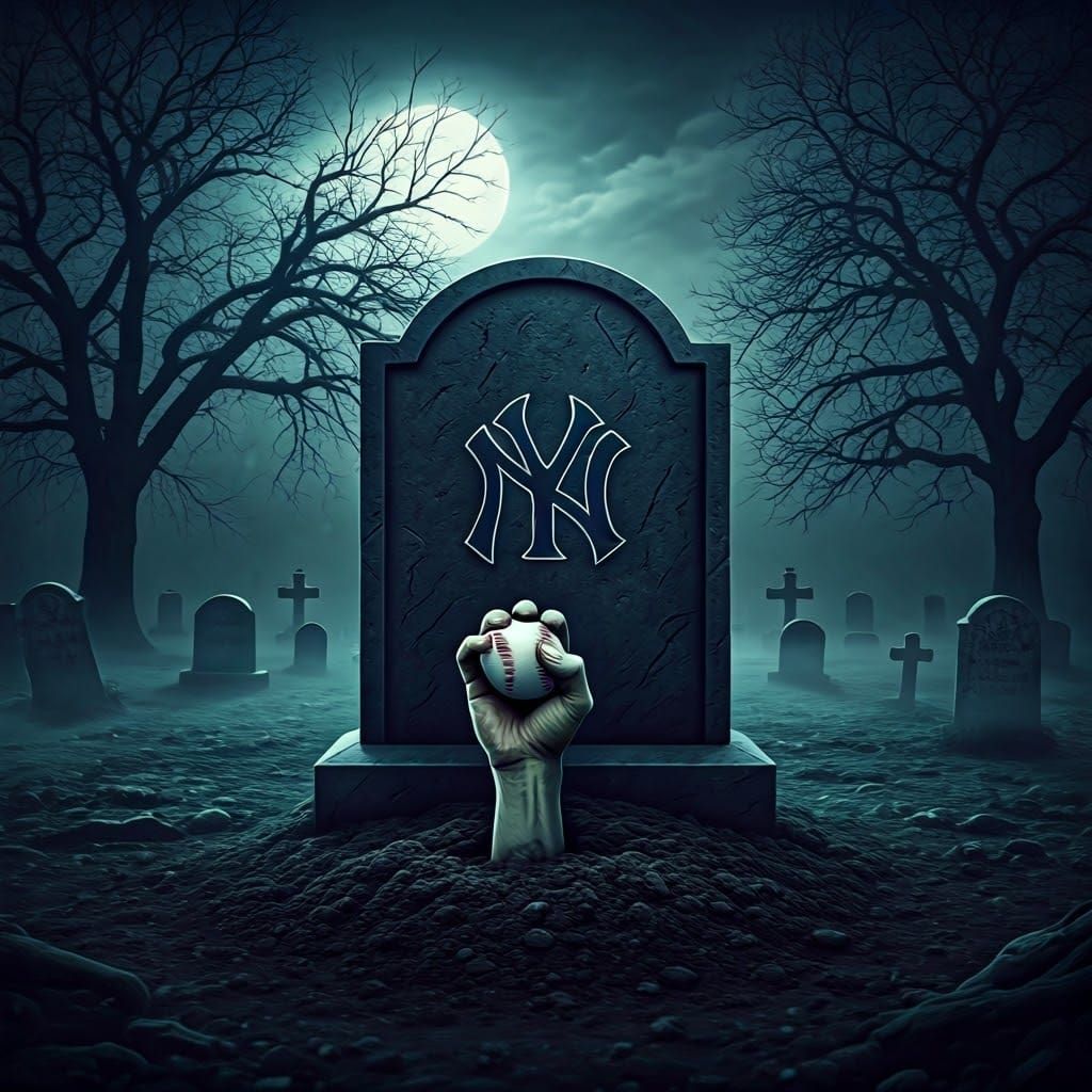Eerie Graveyard Scene with Zombie Yankees Fan