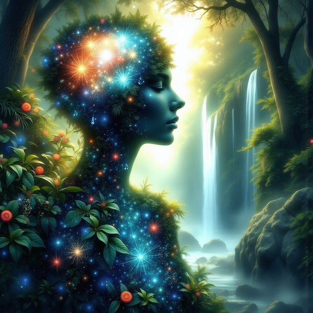 Surreal Meditator in Harmony with Nature