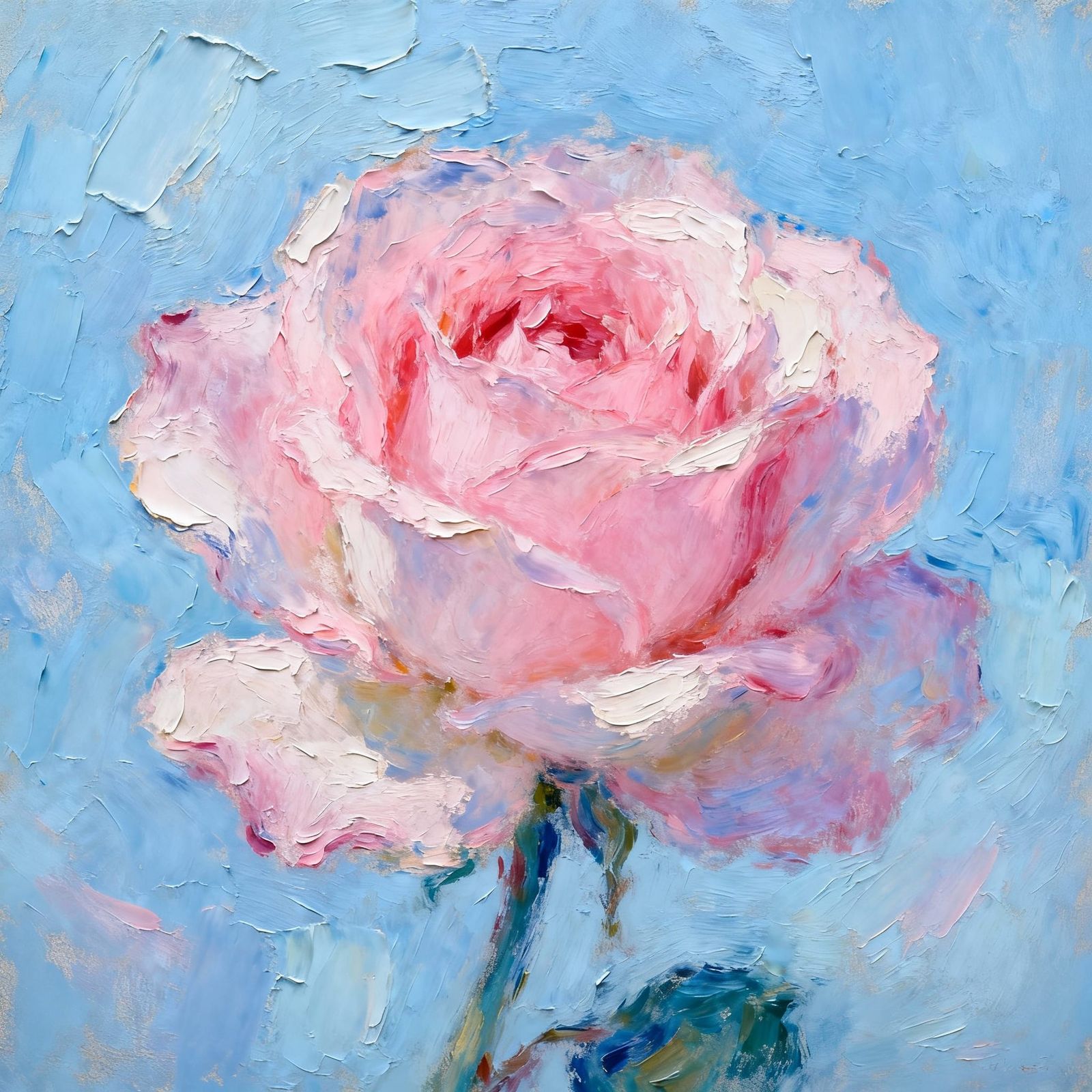 Textured Pink Rose Against Baby Blue Sky