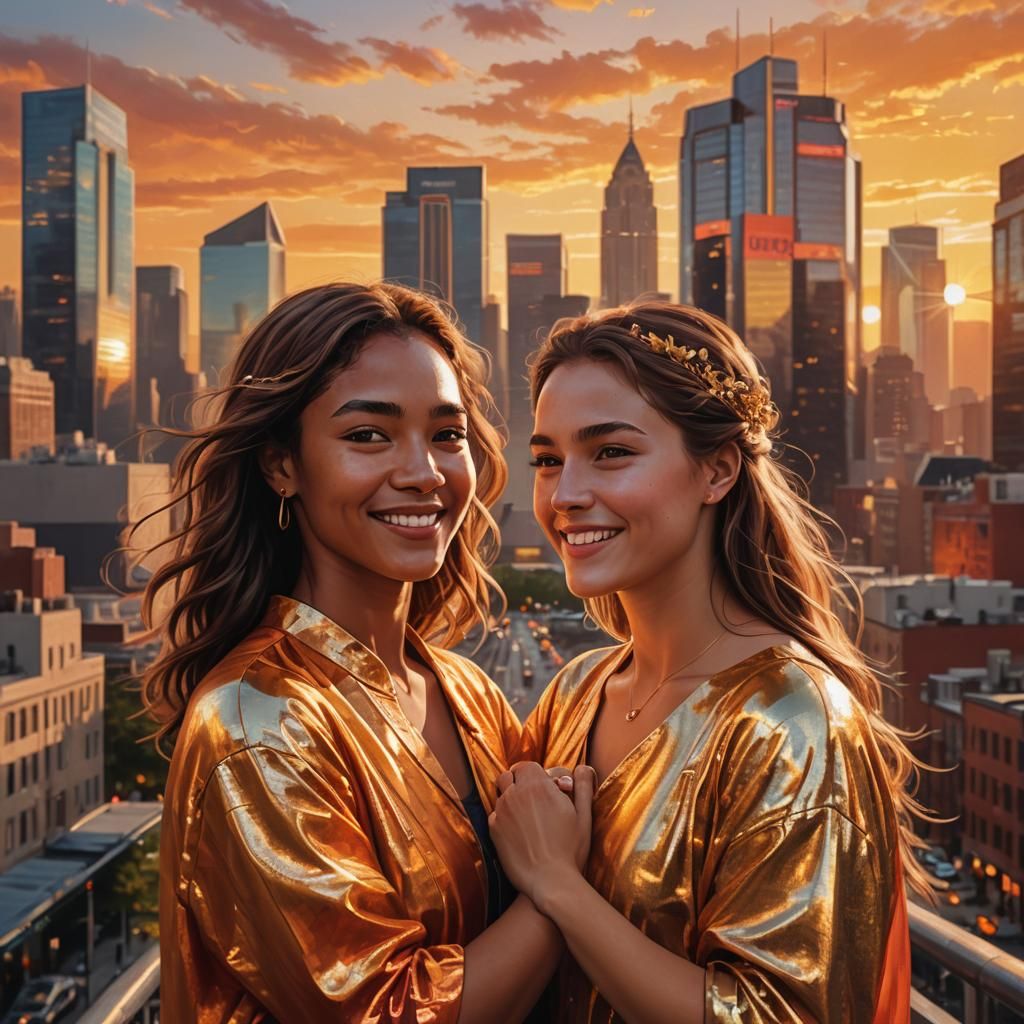 Sunset Cityscape: Portrait of Virgo and Leo Women