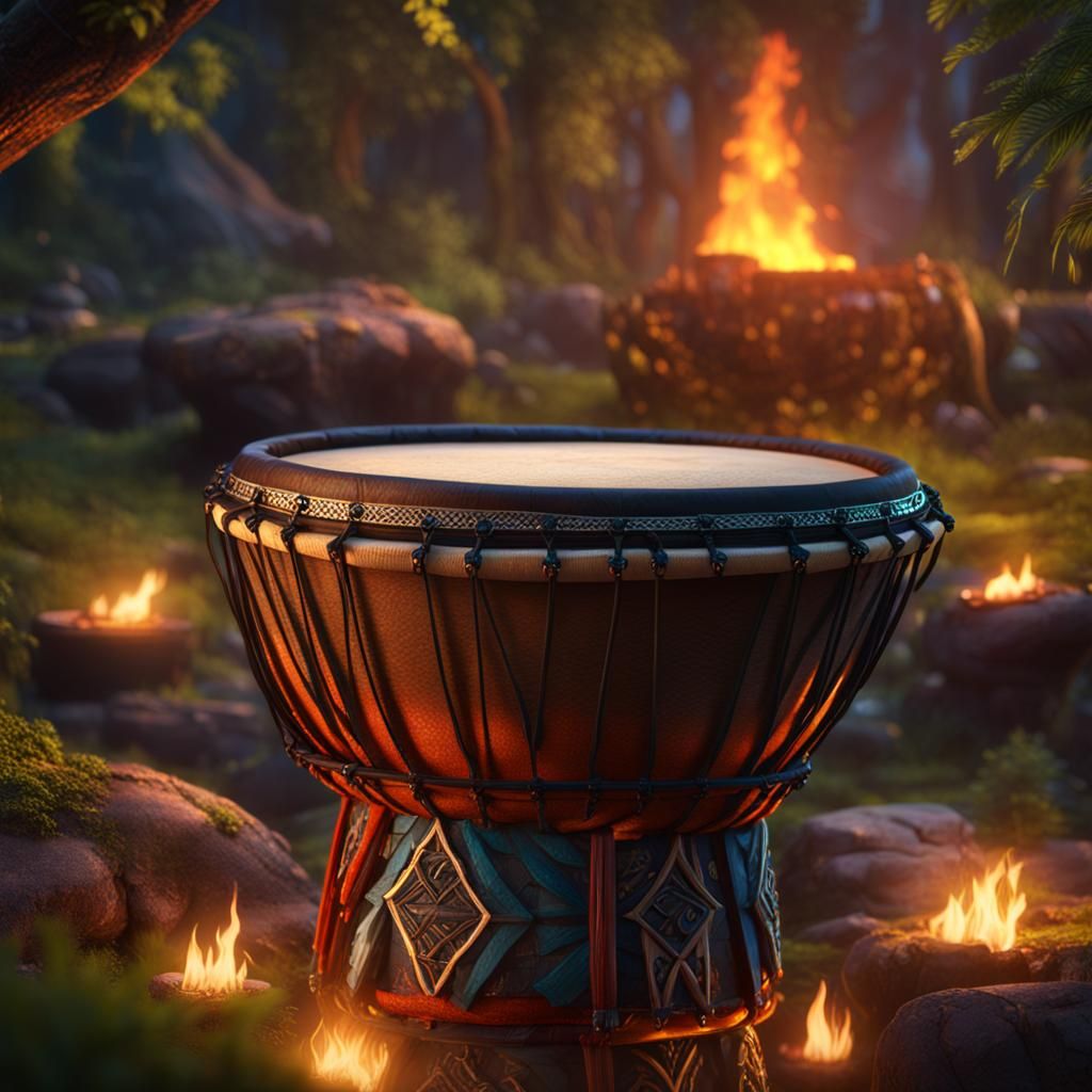 Epic Tribal Drums at Night in Fantasy Landscape
