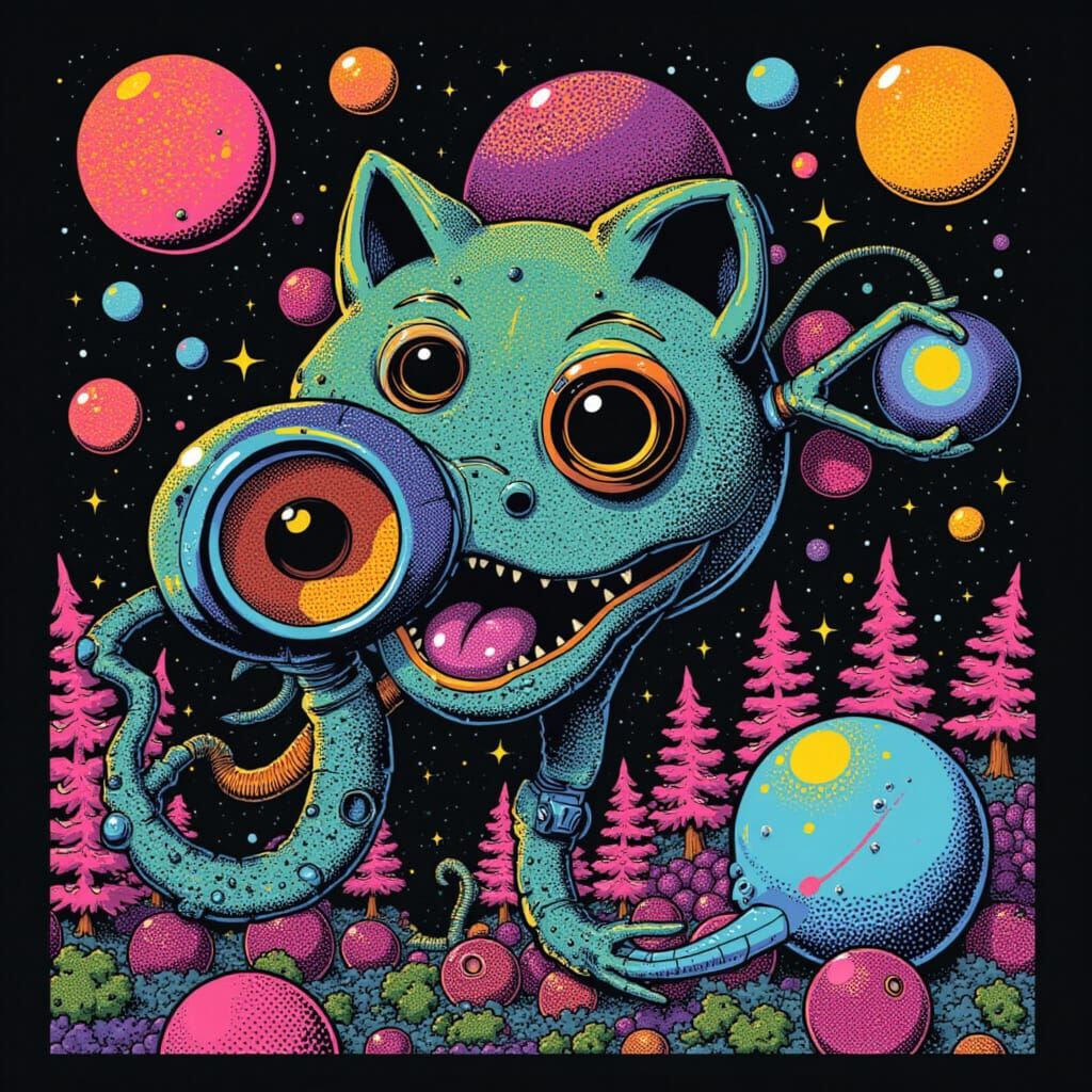 Whimsical Space Bubbles in Retro Alien Style