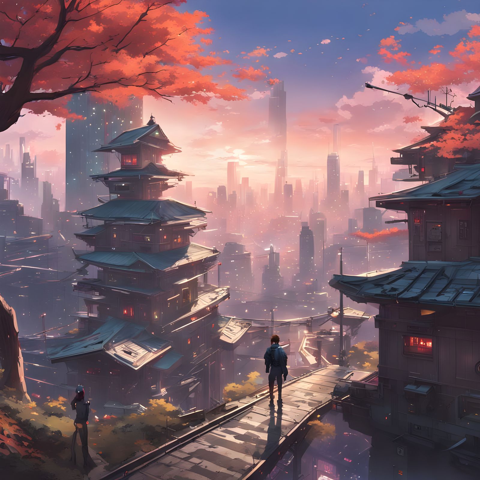 Cyberpunk Japanese Megacity at Dusk