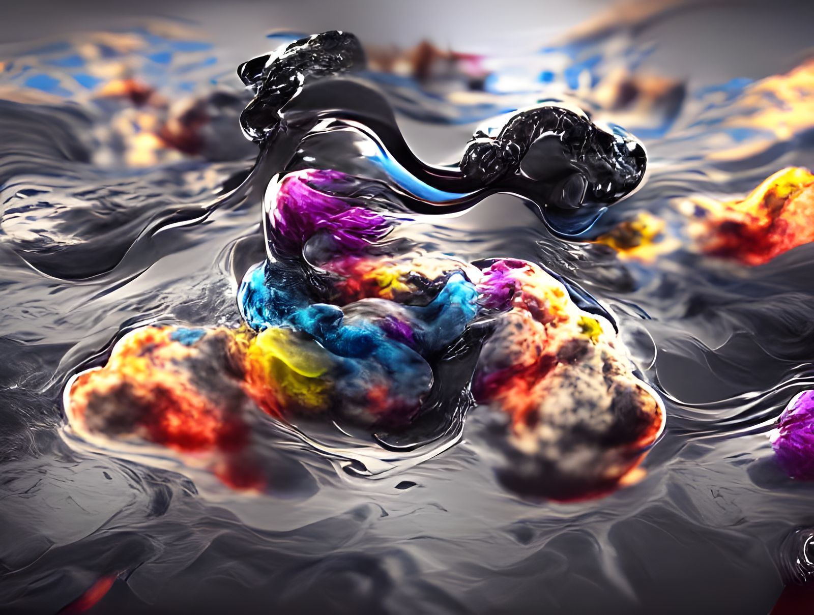 Colorful Ink Clouds in Water: 3D Rendered