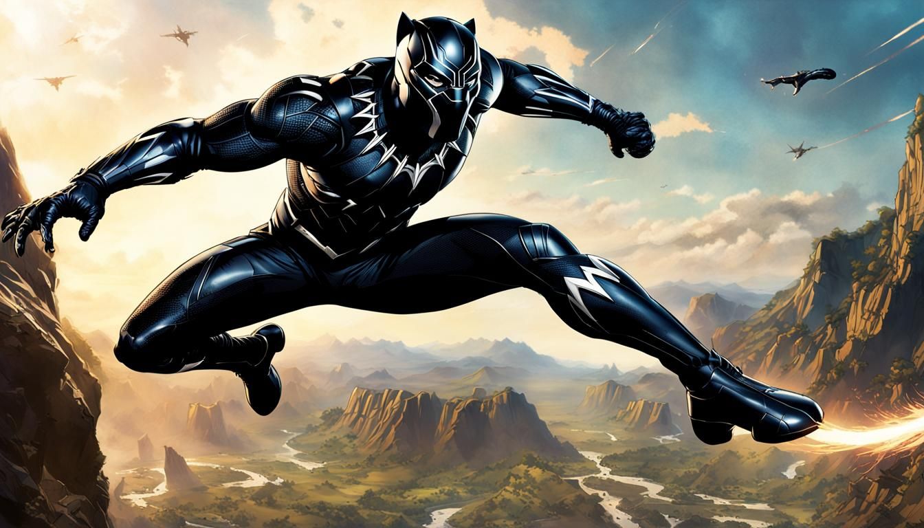 Black Panther Leaps into Action: 3D Render in 64K