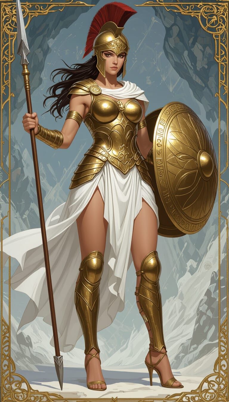 Athena: Greek Warrior Card Illustration