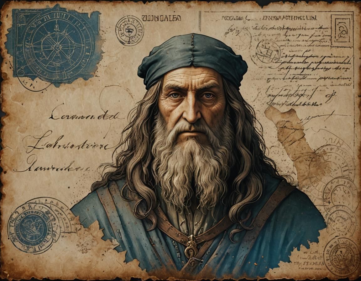 Distressed Postcard by Leonardo Da Vinci