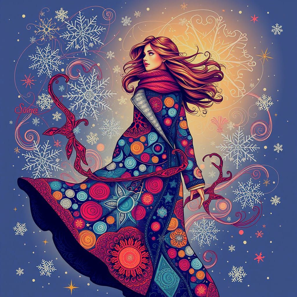 Abstract Christmas Women in Fractal Vector Design