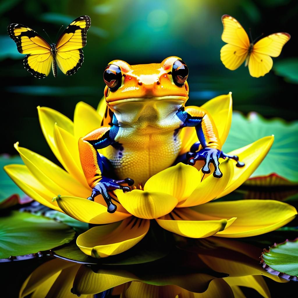 Golden Poison Frog on Lilypad: Photorealistic Art