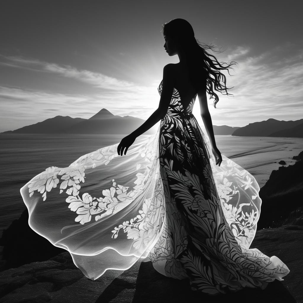 Goddess Silhouette Double Exposure at Sunset Coast