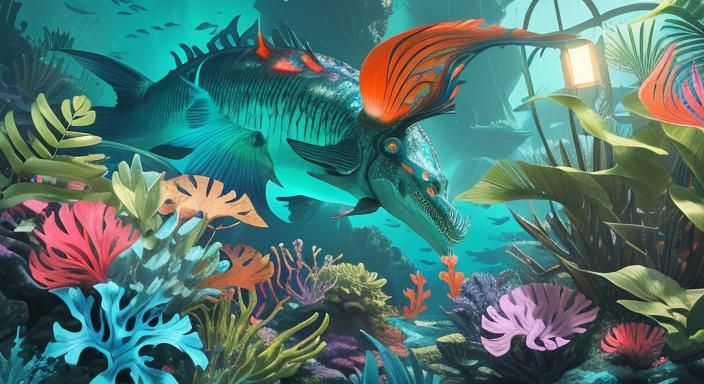 Tropical Cyberpunk Fortress on Ocean Shore