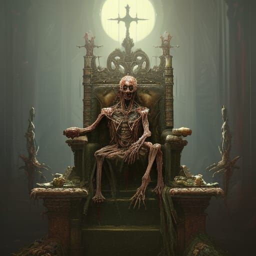 Decaying King on Throne: Dystopian Concept Art