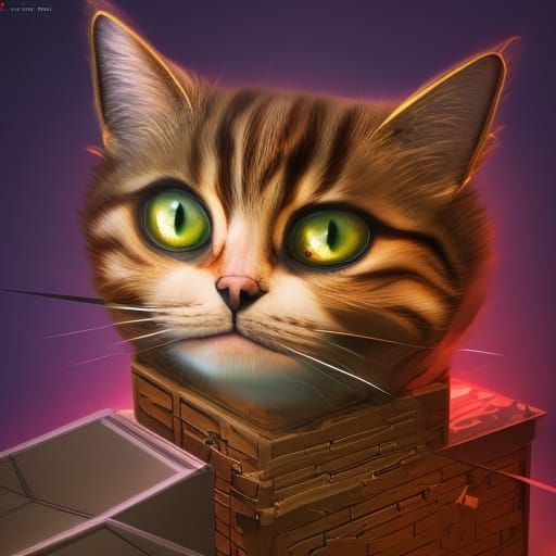 Cat in Cardboard Box: Detailed Matte Painting