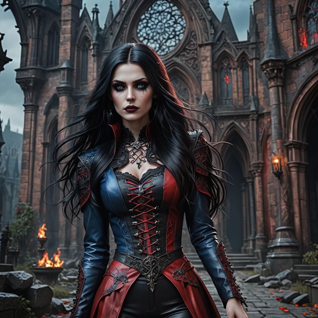 Gothic Vampire Girl with Tattoo, Detailed Matte Painting