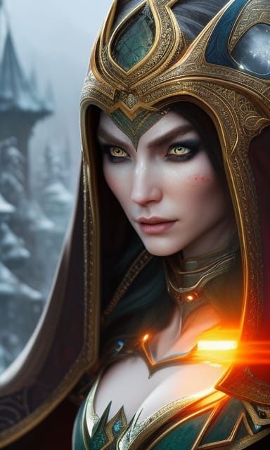 Elven Frost Archer Portrait in Detailed Digital Painting