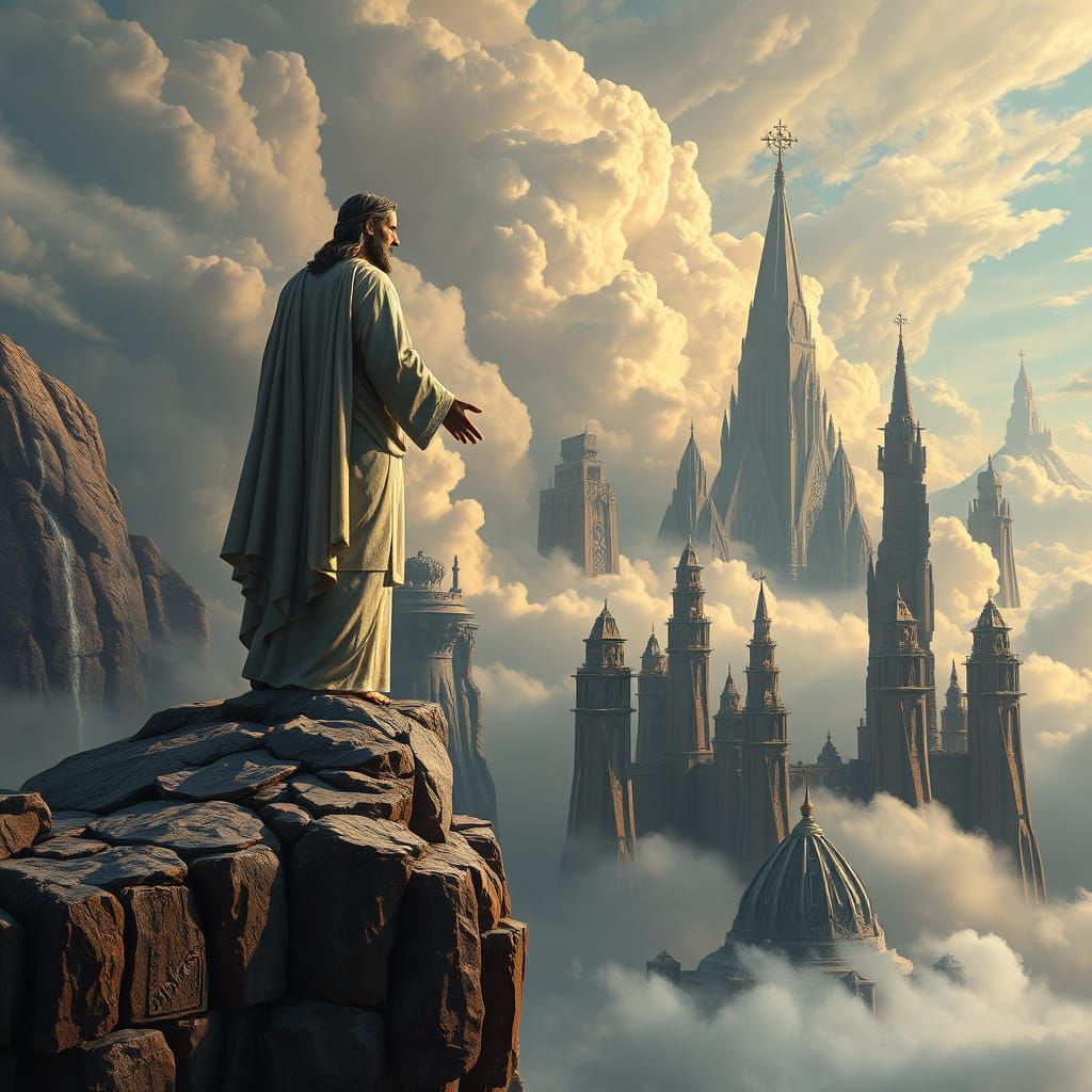 Majestic Jesus Standing Amidst Fantastical Realm
