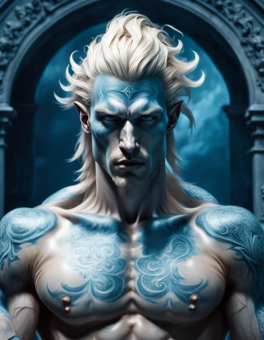 Hyperrealistic Incubus with Light Blue Skin