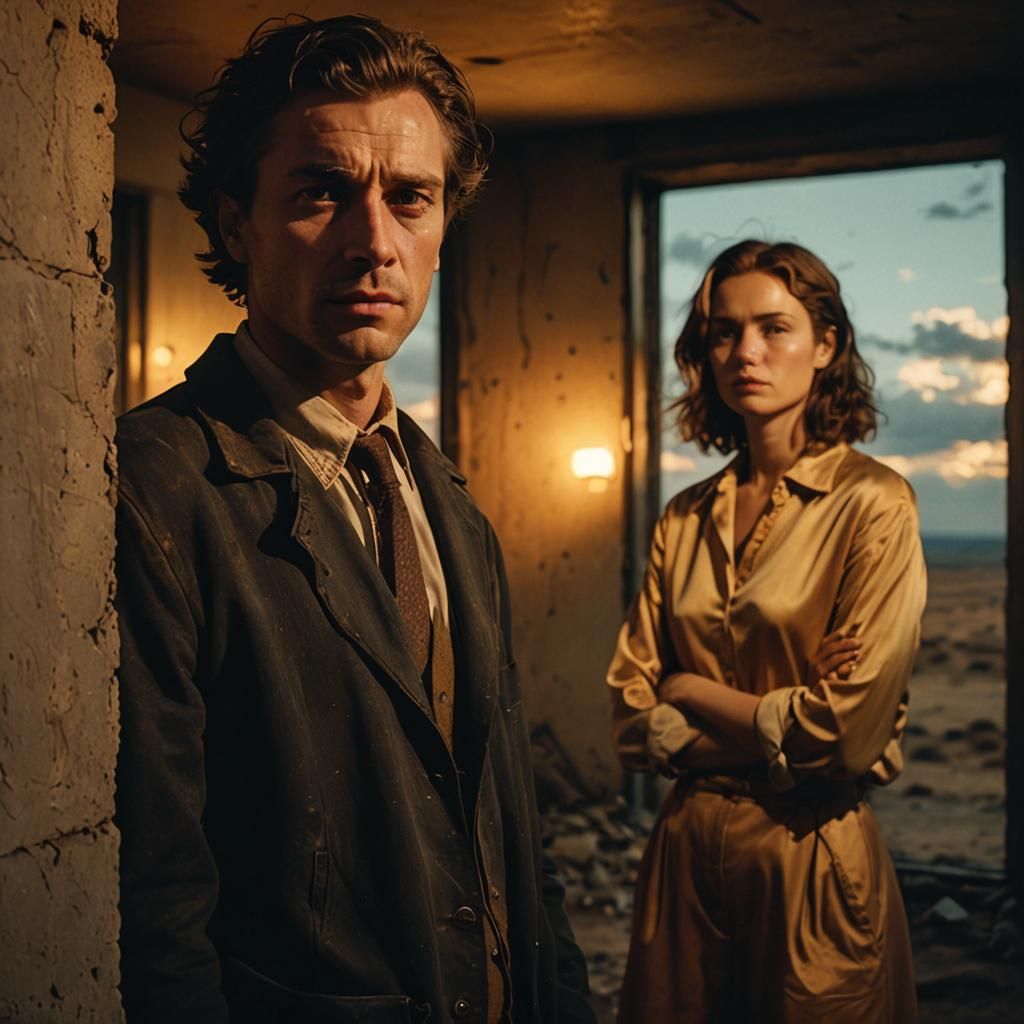 Lone Figure in Golden Hour Landscape