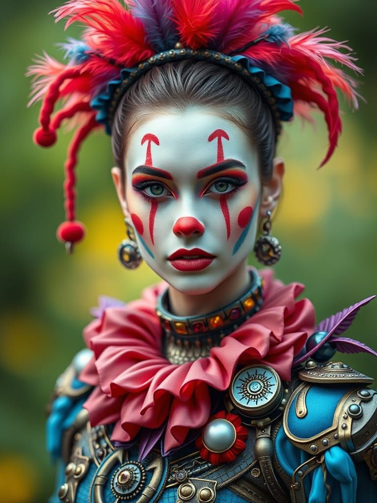 Futuristic Clown Portrait in Vibrant Digital Art Style