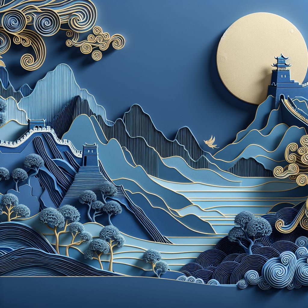 Great Wall of China in Cobalt Blue