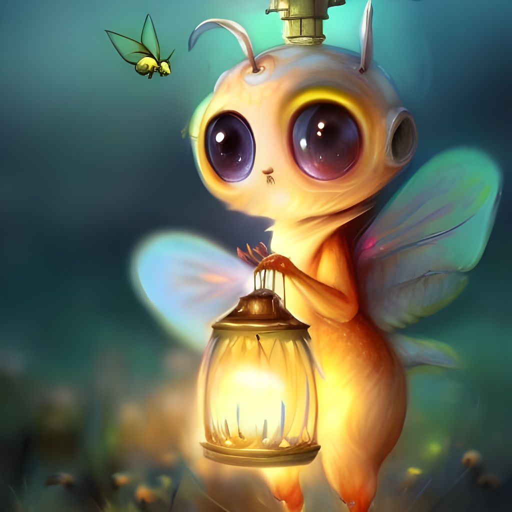 Adorable Glowing Chibi Firefly with Lantern