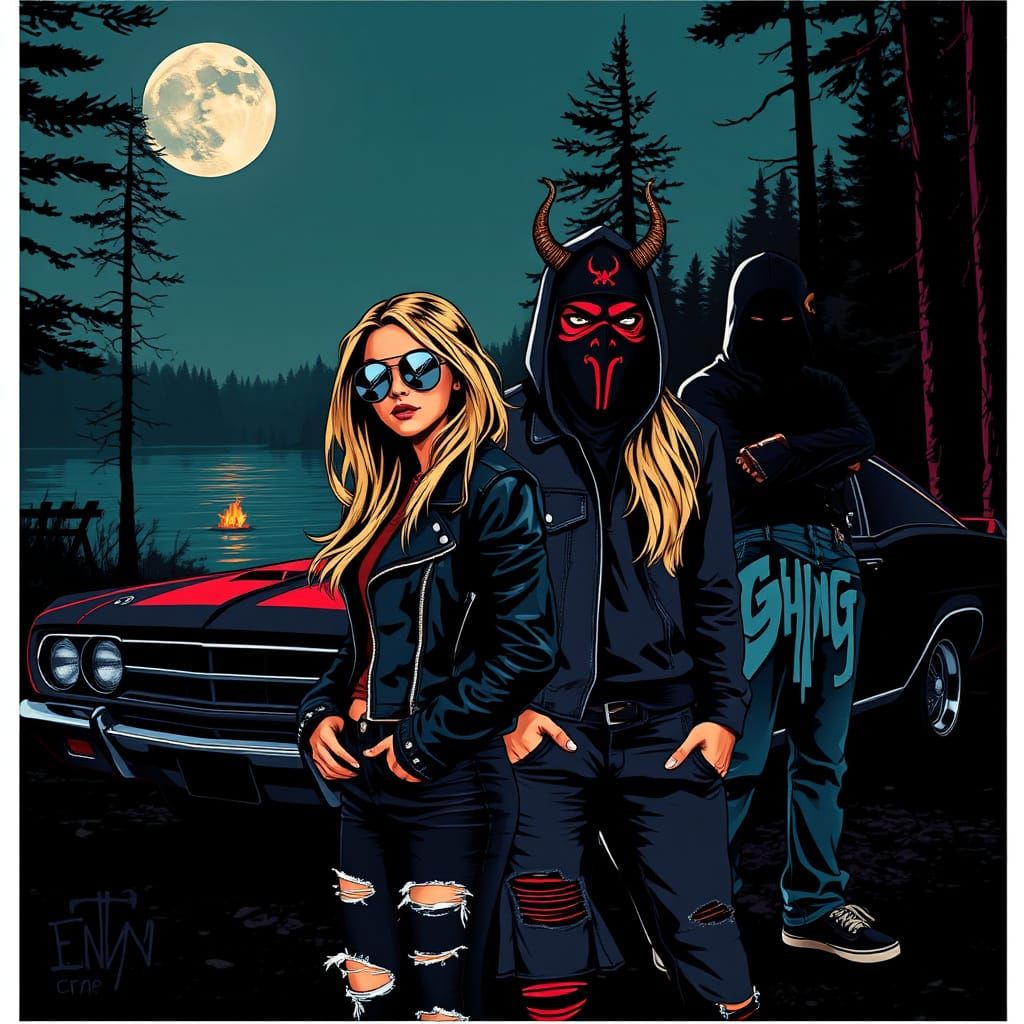 Mystical Night Scene in Psychedelic Digital Art