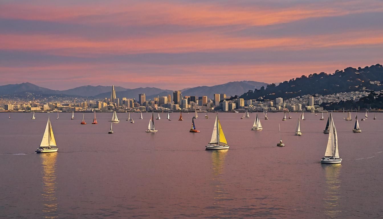 San Francisco Bay Sunset with Sailboats