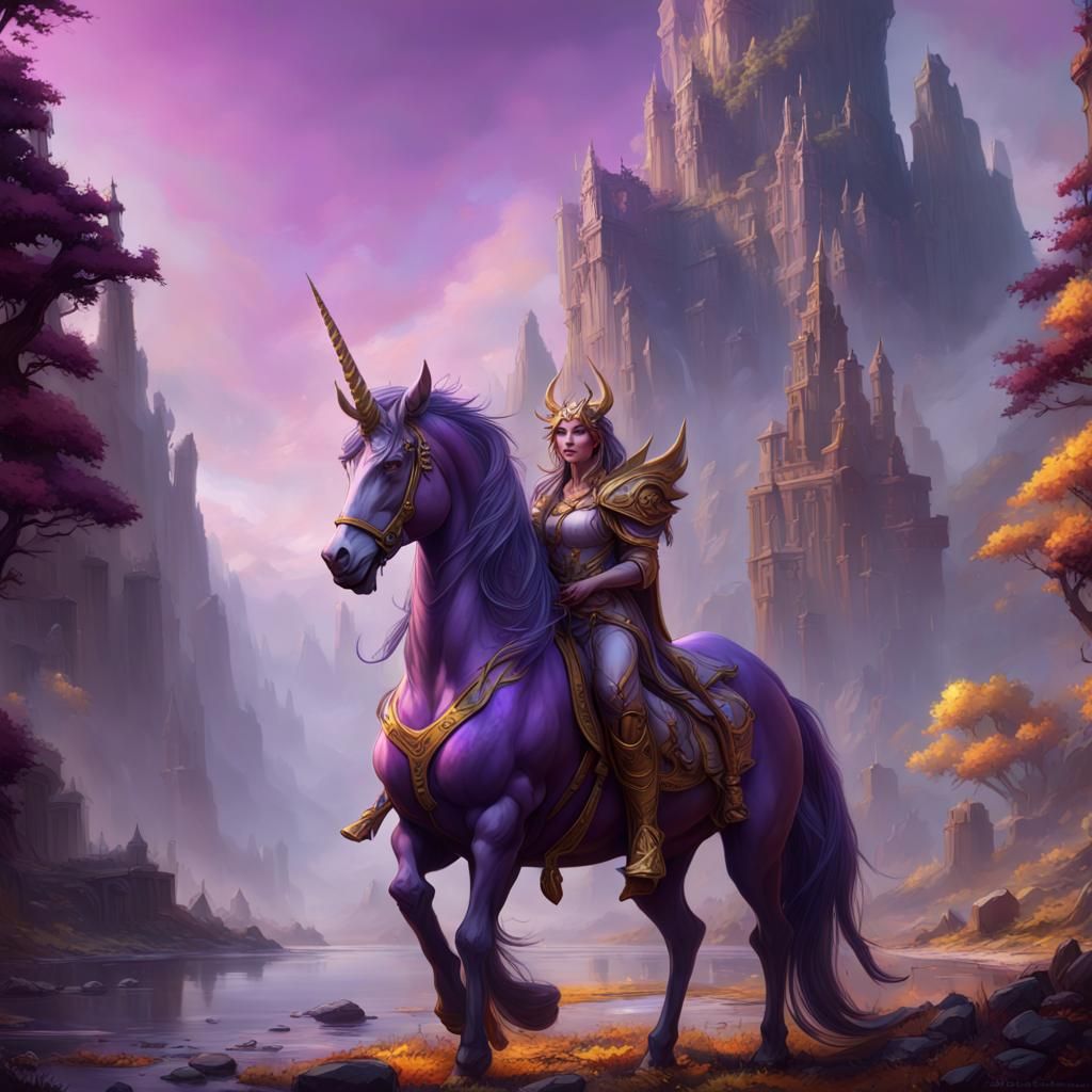 Paladin and Unicorn in Dark Fantasy Concept Art
