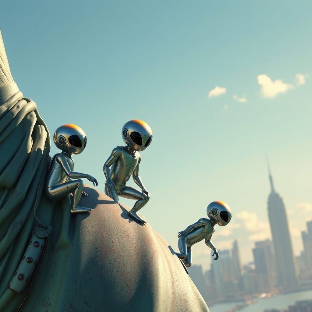 Alien Space Explorers Climb the Statue of Liberty in Hyperre...
