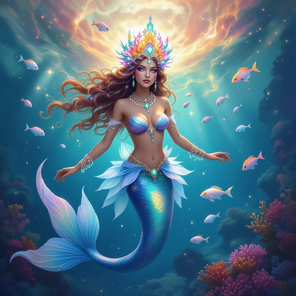 Celestial Mermaid in Cosmic Surrealism