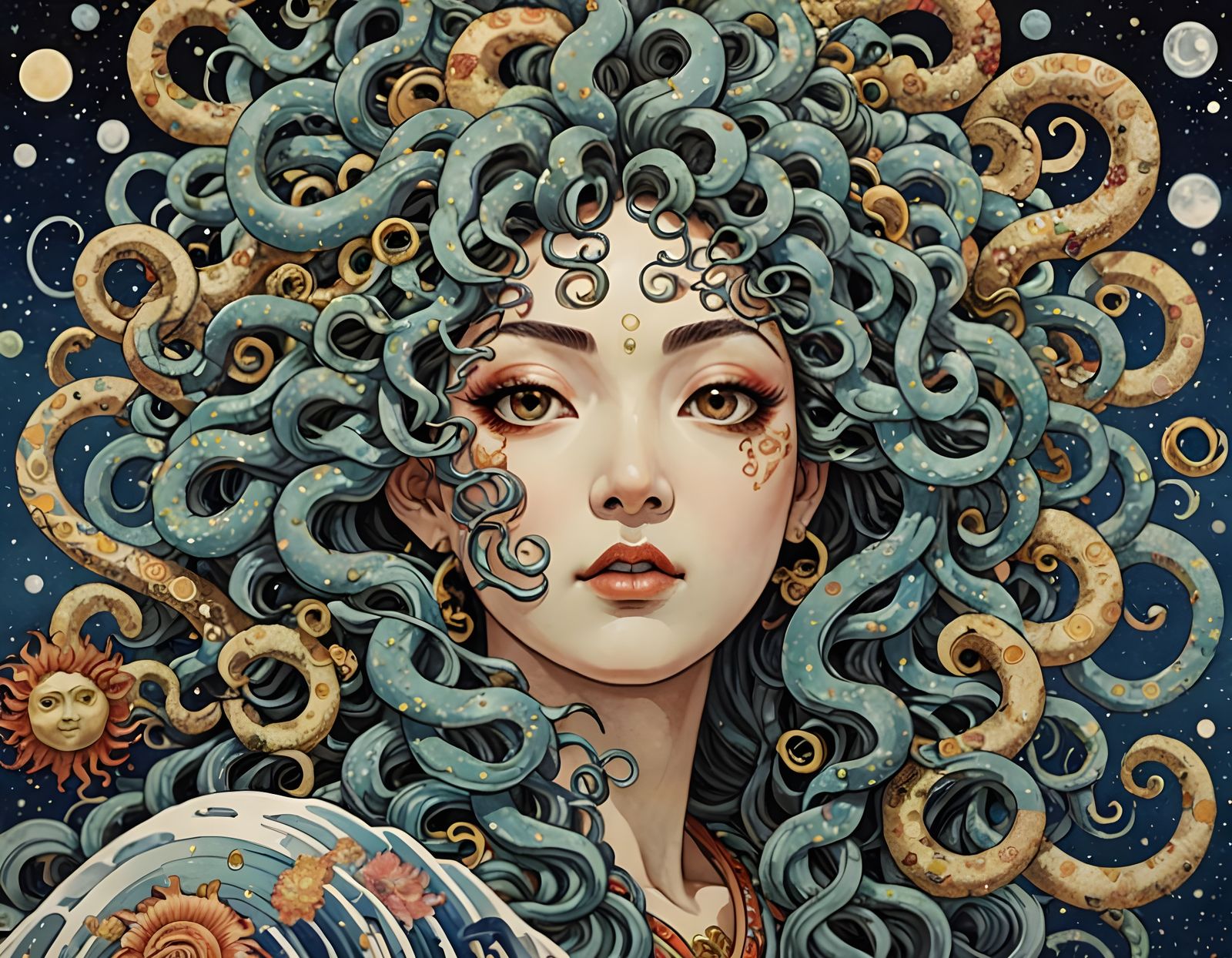 Medusa in Ukiyo-e Style with Mosaic Hair