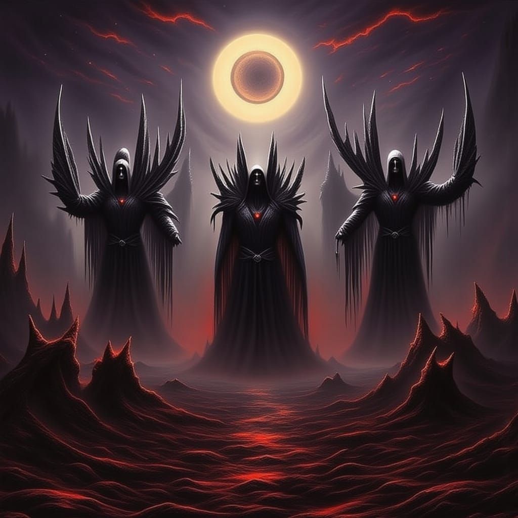 Obsidian Golems in Moonlight: An Impasto Rendering