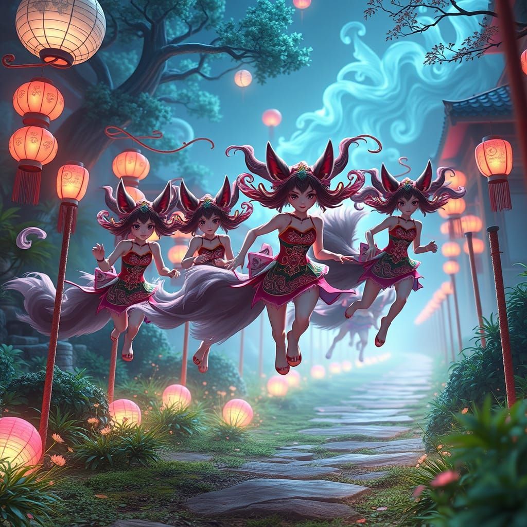 Fantastical Kitsunes Sprint Through Neon-Lit Obstacle Course