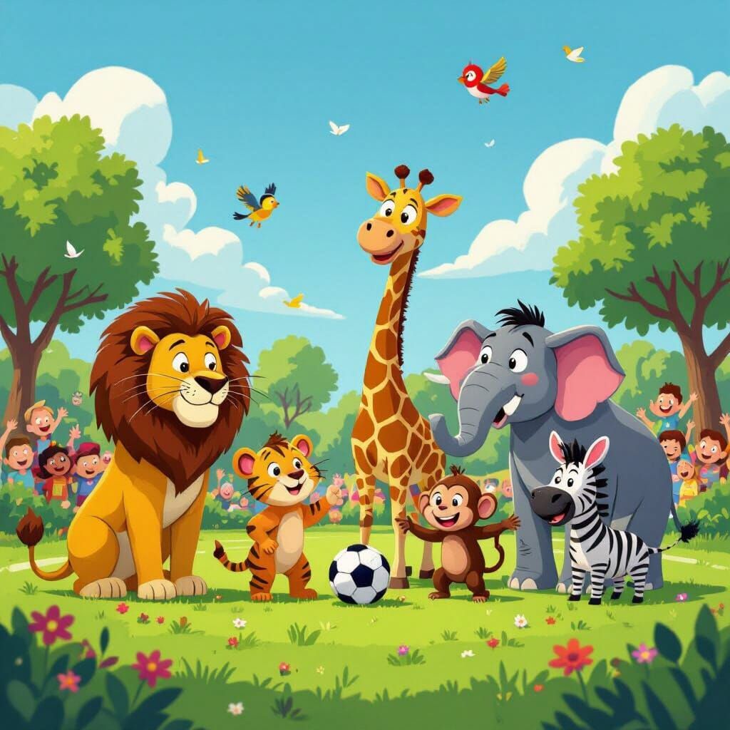Animals Play Football: A Cheerful Cartoon Illustration