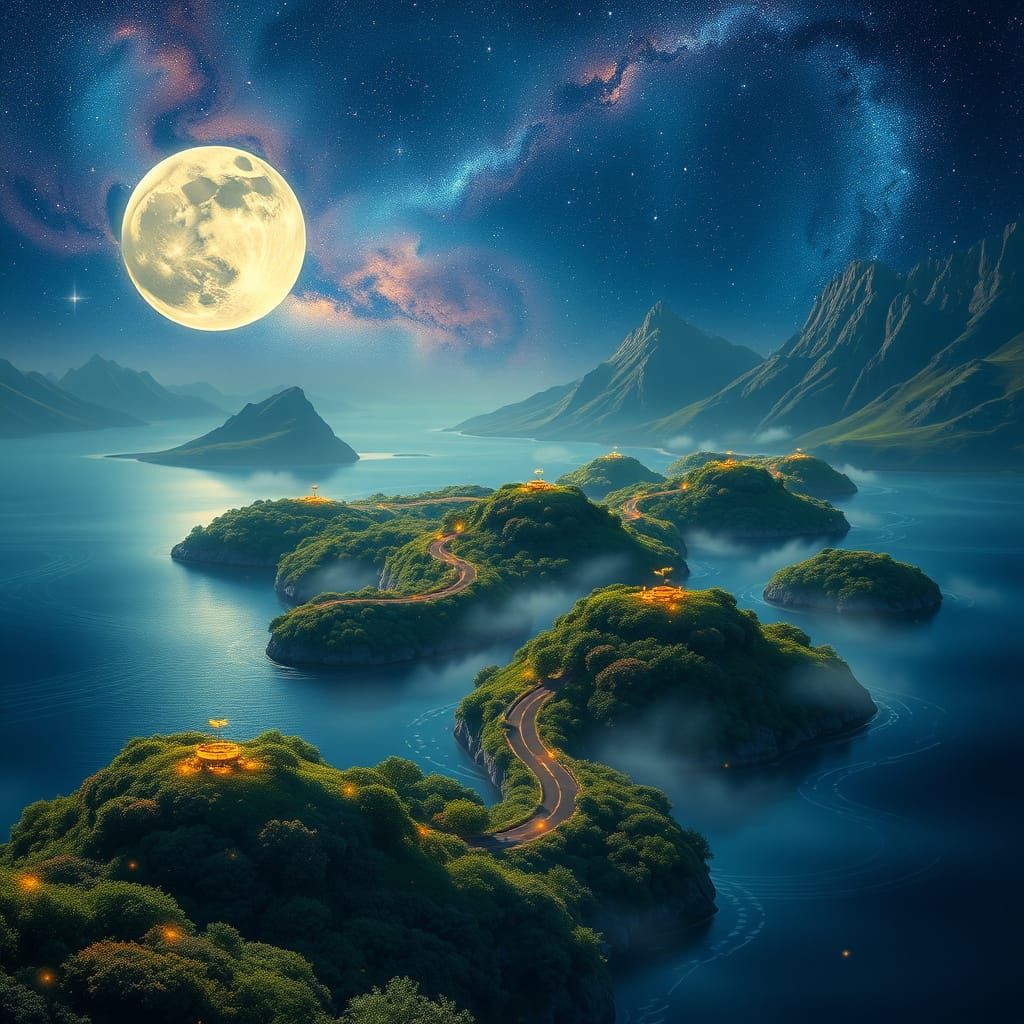 Surreal Archipelago at Twilight in a Dreamy, Ethereal Aesthe...