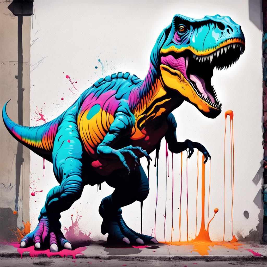Colorful Graffiti Art T-Rex with Polychromatic Details
